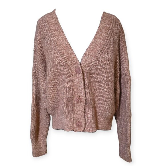 Abercrombie and Fitch Ribbed Cropped Pink V-neck Sweater Cardigan Size S - Picture 1 of 5